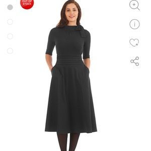 eShakti Gray Tie Neck, Pleat-Waist Cotton Dress